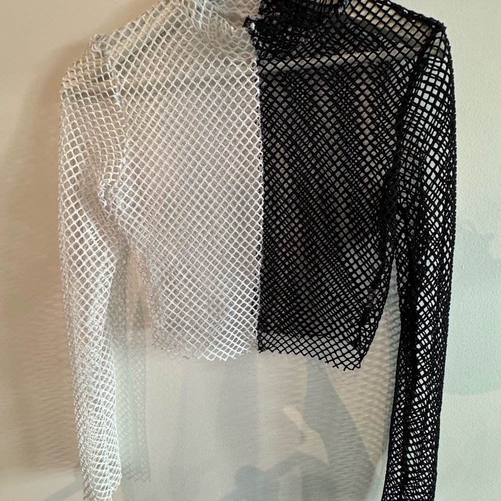 Chic Black and White Mesh Top